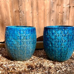 A Pair Of Large Terracotta Glazed Planters - Impressive