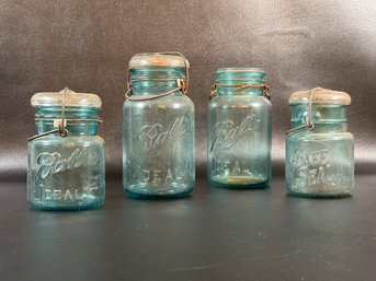 Barn Find! A Small Collection Of Mason Jars In Blue Glass