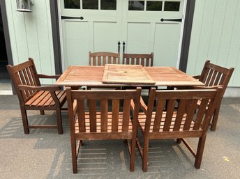 Teak Indoor/Outdoor Dining Table & Six Chairs - Leaf Included