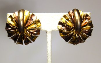 Pair Retro Sterling Silver Gilt Signed MONET Earrings Ear Clips