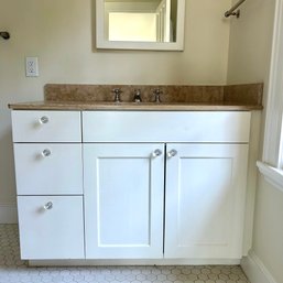 A Stone Top Custom Vanity And Harrington Brushed Nickel Faucet - Bath 2B