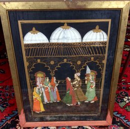 HINDI WEDDING PAINTING ON CLOTH: Vintage Framed Artwork, 23 Inches By 28.5 Inches, India Hindu Scene