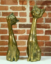Pair Of Large Vintage Mid Century Modern Brass Cats