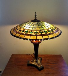 A Colorful Stained Glass Table Lamp With A 24' Diameter Shade - Working