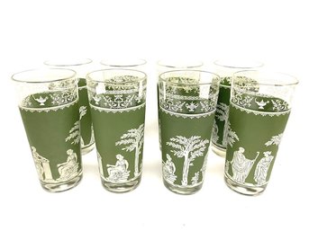 Set Of 8 Vintage Hellenic Green Iced Tea Glasses By Jeanette Glass