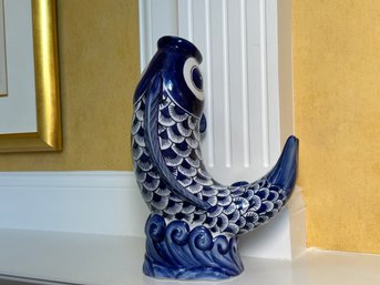 Bombay Ceramic Blue & White Fish Statue