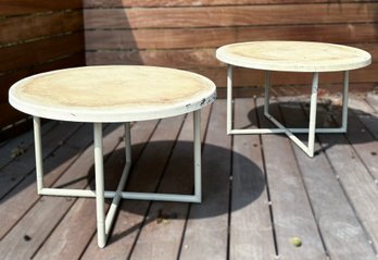 A Pair Of Vintage Cast Aluminum And Fiberglass Outdoor Tables By Brown Jordan