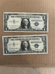 Beautiful Lot Of 2 1957 One Dollar Bill -Silver Certificate U.S. Note