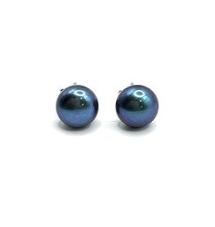 Vintage Sterling Silver Dark Blue Beaded Stud Earrings