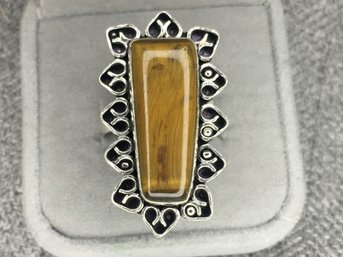 Incredible 925 / Sterling Silve And Tiger Eye Cocktail Ring - Very Nice Details - BRAND NEW Never Worn !