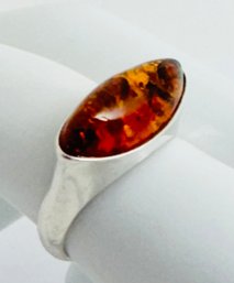 VINTAGE STERLING SILVER AMBER RING - POLAND