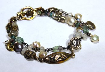 Fine Gemstone, Genuine Pearl And Sterling Silver Sundance Bracelet 8' Long