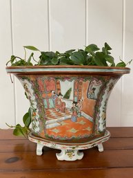 Chinese Porcelain Flower Plant Pot With Footed Stand  14x9x10in