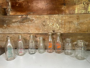 Collection Of Glass Milk Bottles Including TG Hayes & More