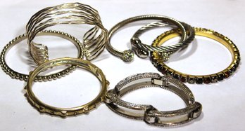 Lot Of 7 Silver Tone Bracelets Rhinestones Cuffs And Bangles