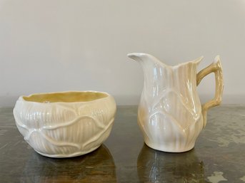 Belleek Lily White Pattern Sugar & Creamer, Made In Ireland