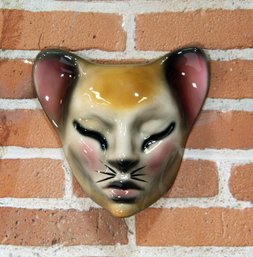 Vintage 1980's Hand Painted Ceramic Cat Wall Mask