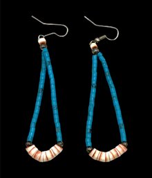 Handmade Jacla Style Turquoise Spiny Oyster Coral Shell Heishi Earrings