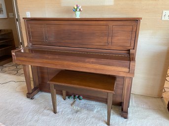 Steinway Model 45, 1972 Walnut Finish Upright Piano.