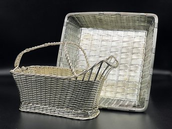 An Elegant Bread Basket And Wine Pouring Basket By Christofle