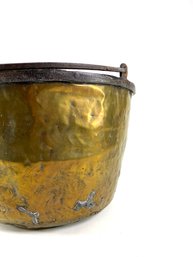 Large Hand Hammered Brass Couldron With Hand Wrought Handle