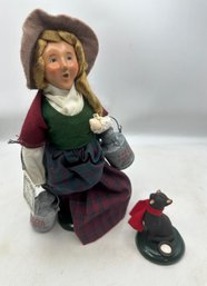Byers Choice Carolers Woman With Farm Fresh Milk And Cat ~ 1997 ~ 2 Pc