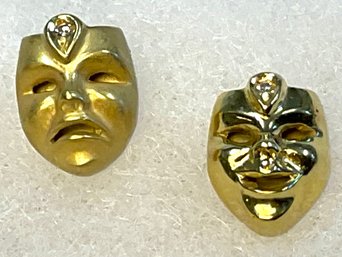 Stunning Masks Of Comedy & Tragedy 18K Gold & Diamond Earrings