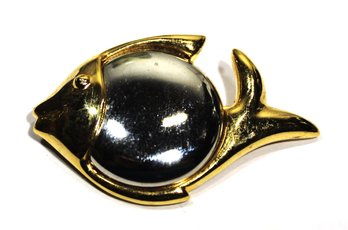 Contemporary Silver And Gold Tone Fish Brooch Signed