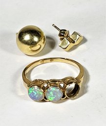 14k Gold Scrap Lot, Opal Ring, Two Single Earrings 3.07 Grams