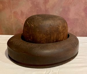 Vintage Wooden Two Piece Millinery Hat Mold & Brim - Marked Jack