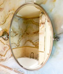 A Vintage Brushed Steel Vanity Mirror