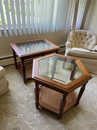 2 Side Tables Glass Tops And Cane Bottoms