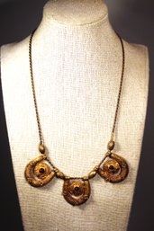 Very Fine Gold Over Sterling Silver Italian Necklace Having Genuine Bohemian Garnets