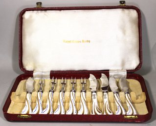 Assembled Royal Crown Derby Forks And Knives Boxed Fruit Set Porcelain