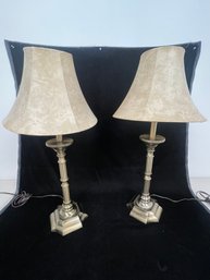 Pair Of Brass Metal Side Table Lamps