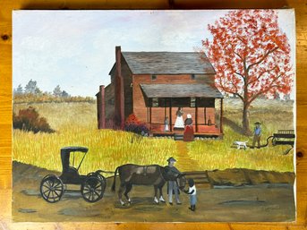 Original Oil On Canvas, Signed By Artist - Barn Scene