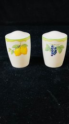 Mikasa Optima Fruit Rapture White Blue Lattice Salt And Pepper Shakers