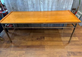 Beautiful Mid Century Teakwood Top With Chrome Base Console Table