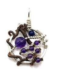 Amazing Sterling Silver Art Deco Purple Beaded Pendant