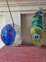 Stained Glass Moon And Metal Feather Wall Hangings Great Colors