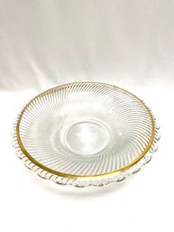 Large Vintage Gold-trimmed Ribbed Swirl Serving Bowl