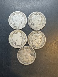 5 Barber Silver Dimes Miscellaneous Dates