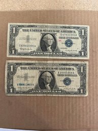 Beautiful Lot Of 2 1957 B One Dollar Bill -Silver Certificate U.S. Note