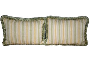 Pair Of Yellow & Green Striped Throw Pillows