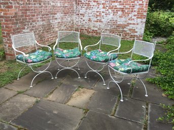 Nice Group Of Four Vintage (4) Wrought Iron Chairs MCM / Midcentury Style With Cushions - Swivel Backs - WOW !