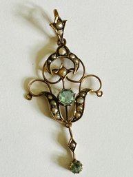 ANTIQUE 9CT GOLD BLUE PASTE AND SEED PEARL LAVALIERE PENDANT