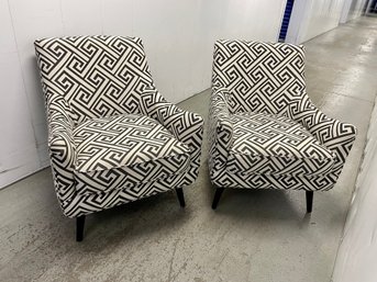 Pair Of Modern Decorative Chairs In Dark Grey & Cream