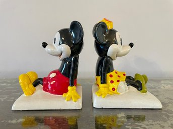 Vintage Walt Disney Productions Mickey Mouse & Minnie Mouse Bookends