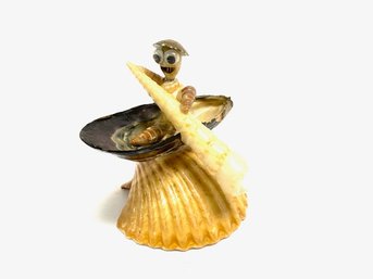 Vintage Mexican Souvenir Shell Figurine Of Person In Canoe