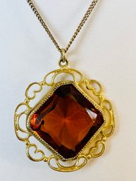 VINTAGE 12K GOLD-FILLED FACETED AMBER GLASS NECKLACE